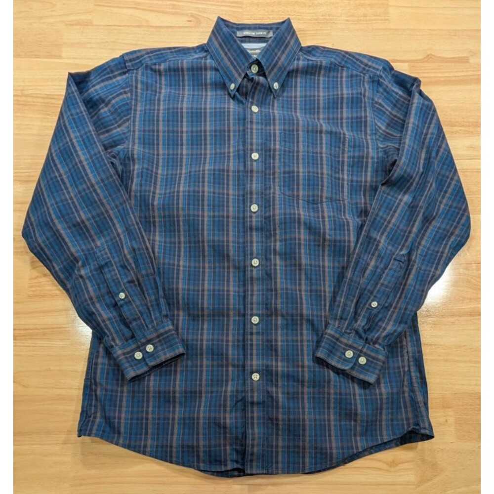 Eddie Bauer Shirt Mens Medium M Wrinkle Free Classic Fit Plaid Button Down Blue